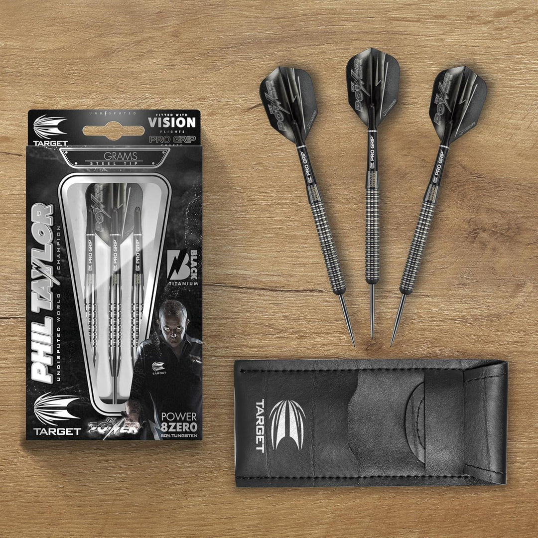 Target Darts Phil Taylor Power 8-Zero Schwarz 80% Wolfram Steeldarts-Set Schwarz Titanium 1 21G Sing