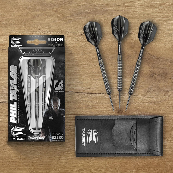 Target Darts Phil Taylor Power 8-Zero Schwarz 80% Wolfram Steeldarts-Set Schwarz Titanium 1 21G Sing