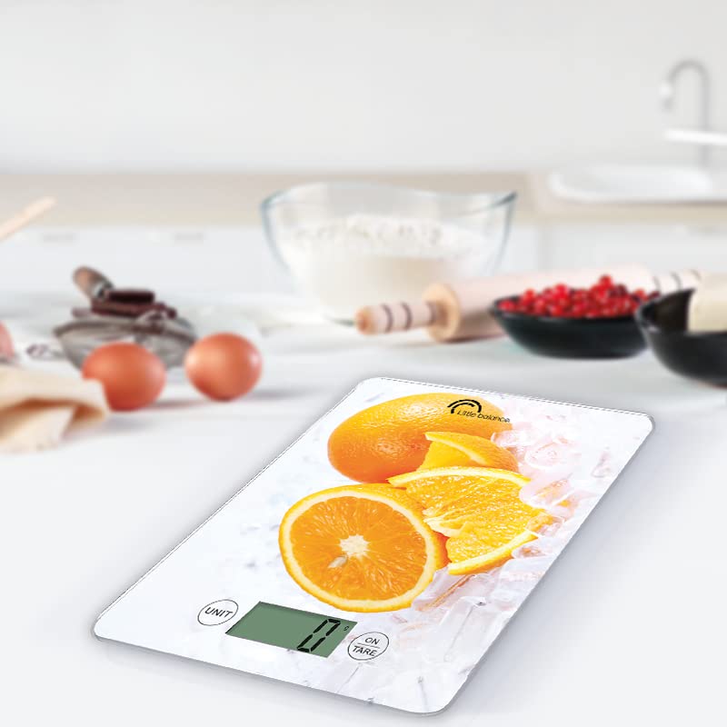 LITTLE BALANCE 8545 Slim Orange USB-R, Küchenwaage ohne Akku, USB wiederaufladbar, reparierbar, 5 kg