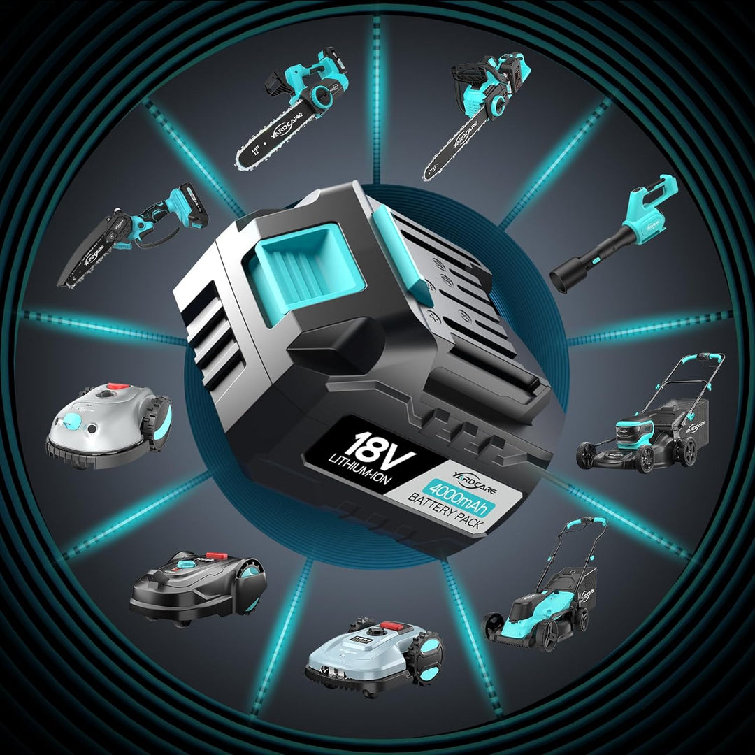 18V 4,0Ah Li-Ionen Akku in Schwarz-Blau, Ersatzbatterie für Mähroboter V100/E400/M800Pro und Garteng