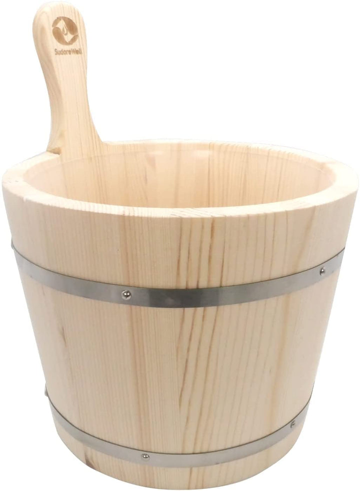 SudoreWell® Saunakübel 5 Liter aus Kiefernholz mit Kunststoffeinsatz und zwei