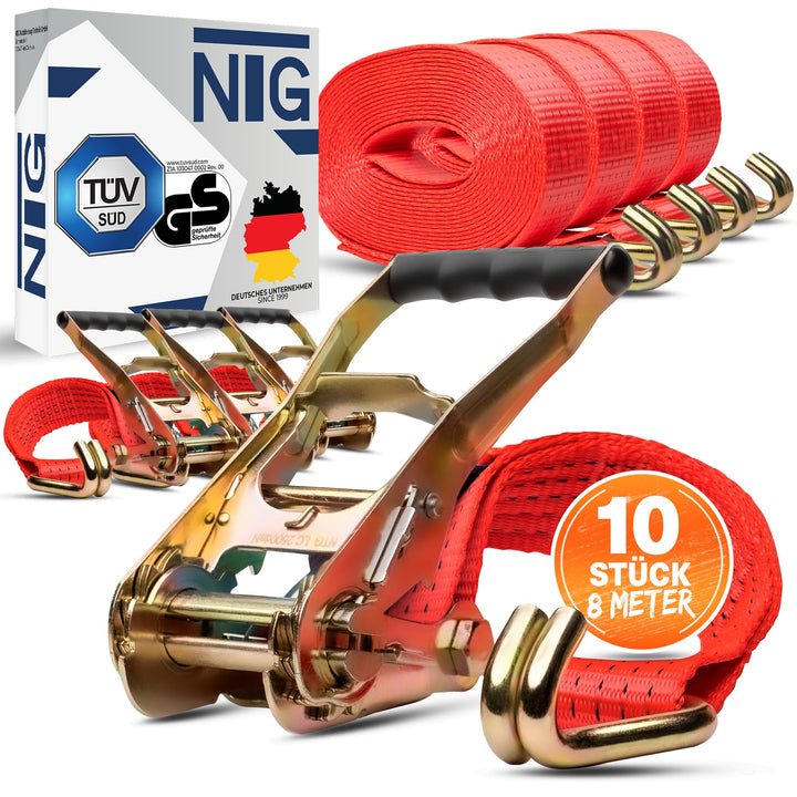 10 x Spanngurt Zurrgurte 8m 5t (2500/5000 daN KG) Zweiteilig 50mm mit Ratsche und Haken 2 teilig zwe