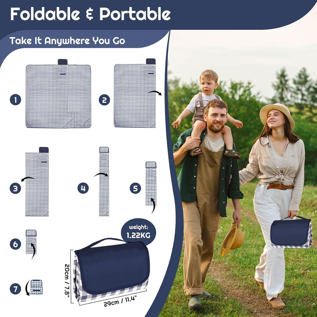 Picknickdecke 200 x 200 cm wasserdicht, grosse Faltbare Stranddecke sanddicht mit Tragegriff, Outdoo