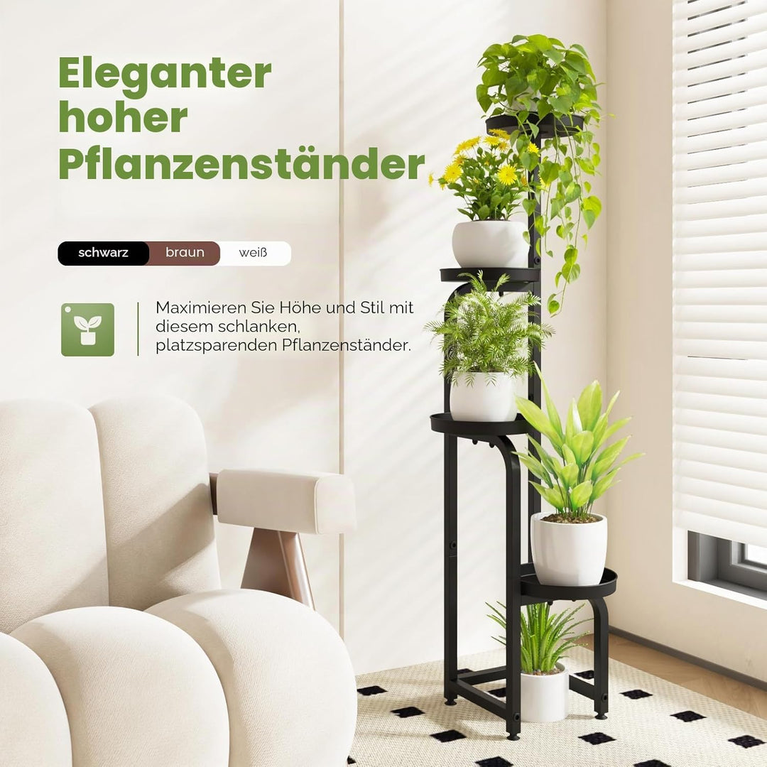 Bamworld Hoher Pflanzenständer für drinnen und draussen, Eck-Blumentopfständer aus Metall für mehrer