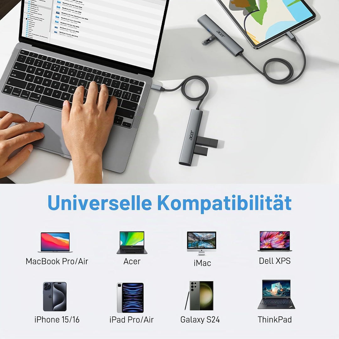 acer USB C Hub 5 in 1, Tragbarer 4K HDMI Adapter PD 100W, 3X USB-A Datenport, USB C auf HDMI Adapter