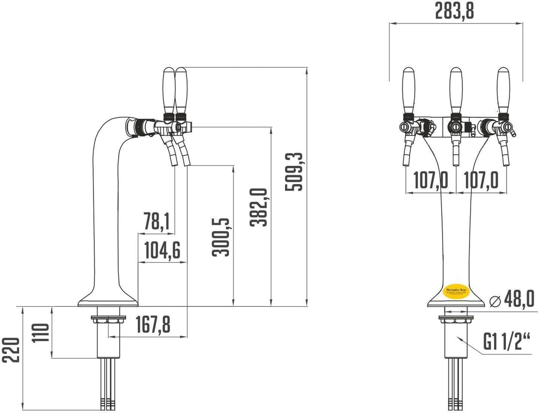 Cobra Classic Elegant Sprudelwasser Schanksäule 3-leitig verchromt (Chrom) – BieTal® Zapfsäule für s