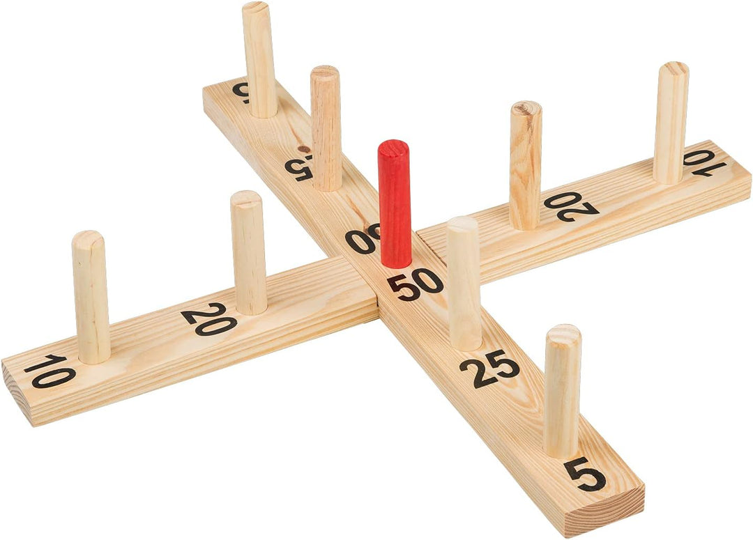 Idena - Ringwurf-Spiel aus Holz mit 9 Spielstäben und 4 Ringen aus Sisal, Geschicklichkeits-Spiel fü