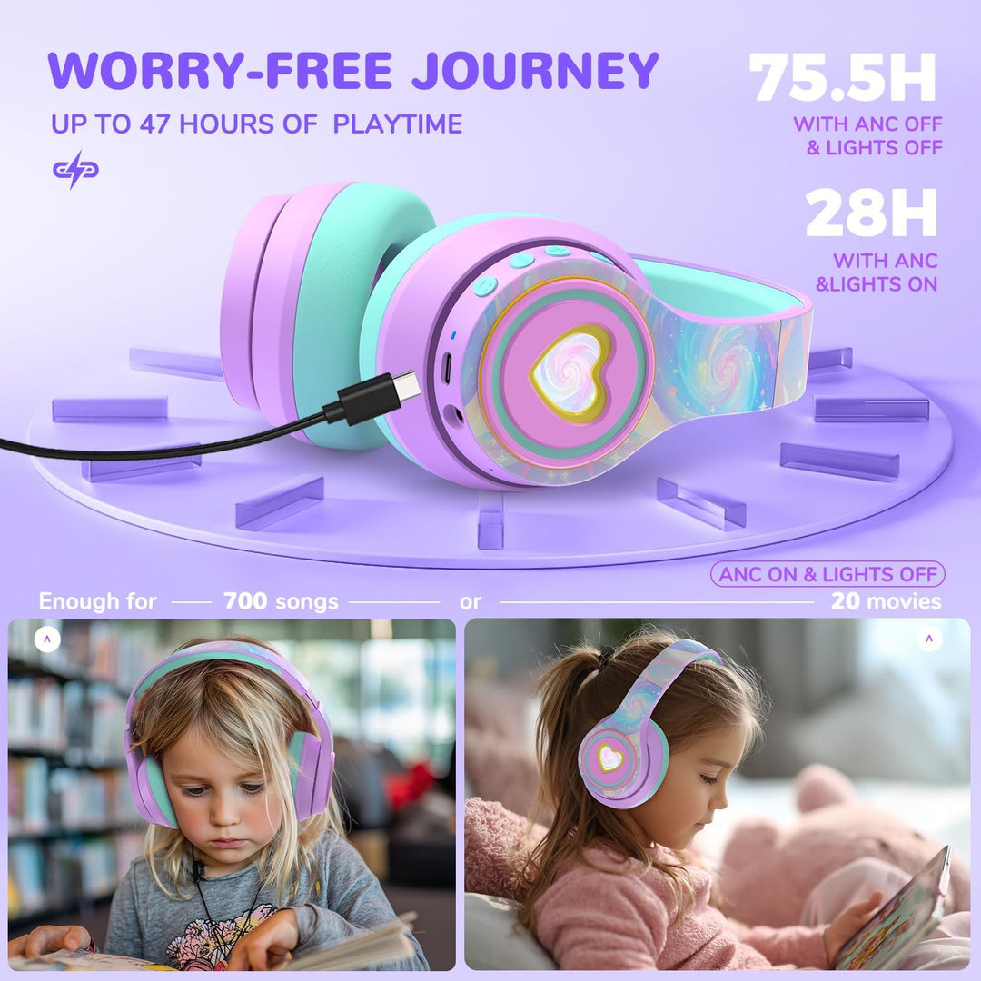 iClever Noise Cancelling Bluetooth Kopfhörer Kinder, LED-Beleuchtung, Bluetooth 6.0, Type-C-Schnella