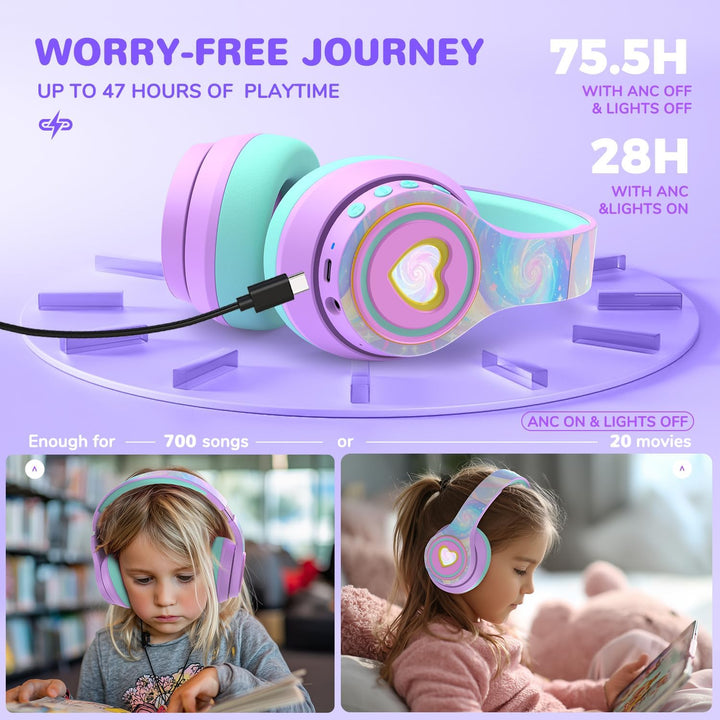 iClever Noise Cancelling Bluetooth Kopfhörer Kinder, LED-Beleuchtung, Bluetooth 6.0, Type-C-Schnella