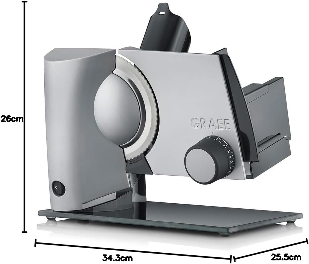 GRAEF Allesschneider S32100, multifunktionale elektrische Schneidemaschine, kippbar, Wurst, Käse, Br