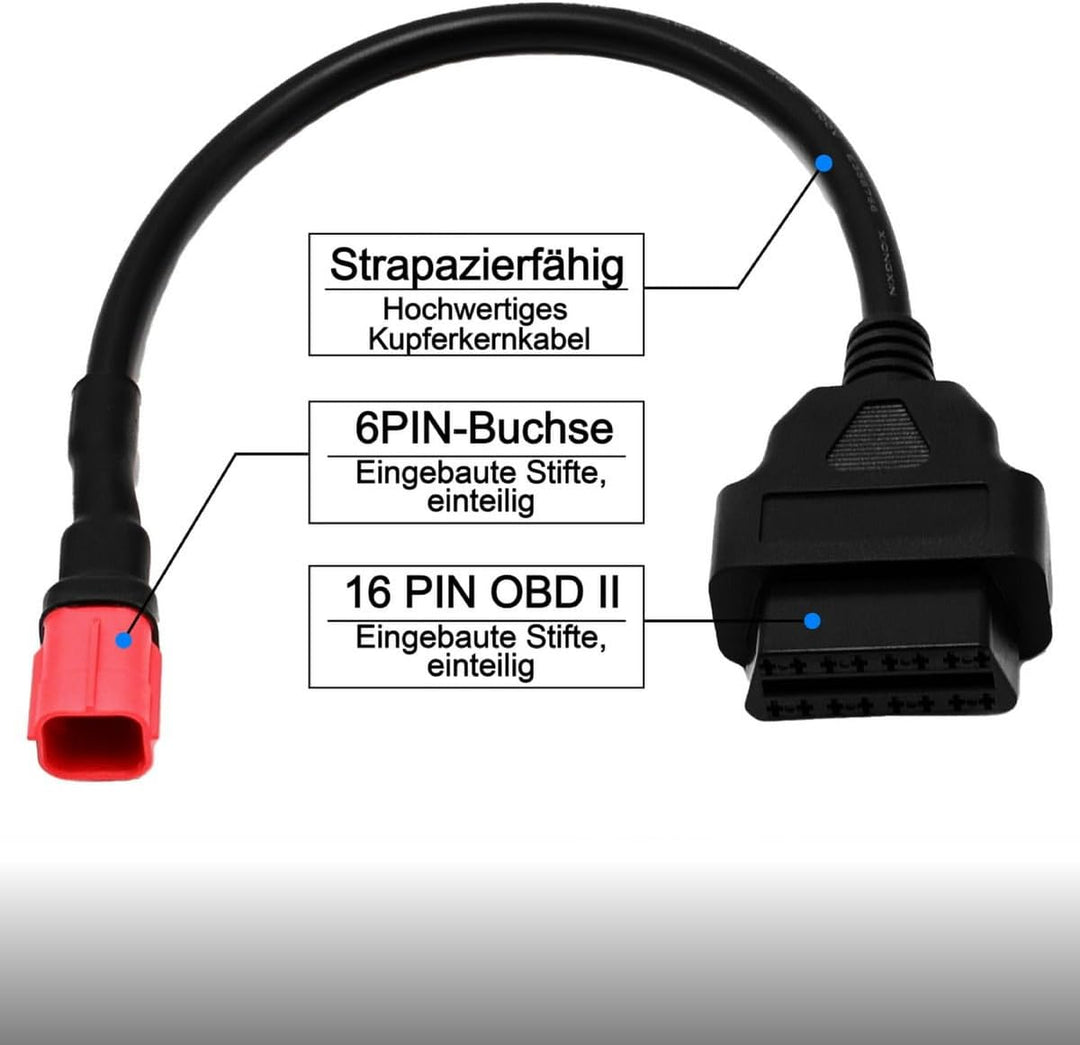 OBD2-Diagnosekabel, OBDII, 6-polig auf 16-polig, kompatibel mit Honda Motorrädern Für Honda 6-polig,