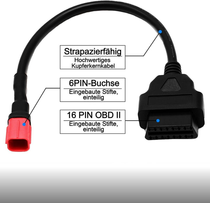 OBD2-Diagnosekabel, OBDII, 6-polig auf 16-polig, kompatibel mit Honda Motorrädern Für Honda 6-polig,
