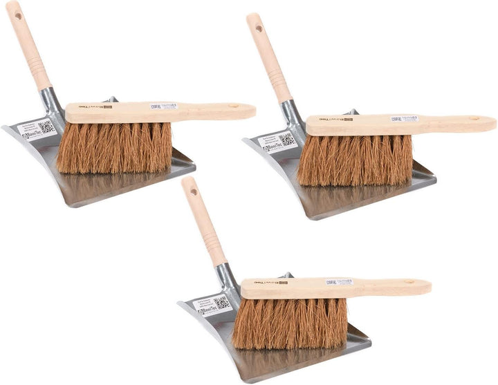 3 Stück Handwerker BawiTec Kehrgarnitur Kehrblech-Set und Handfeger Kehrschaufel Kehrset Kokos Kokos