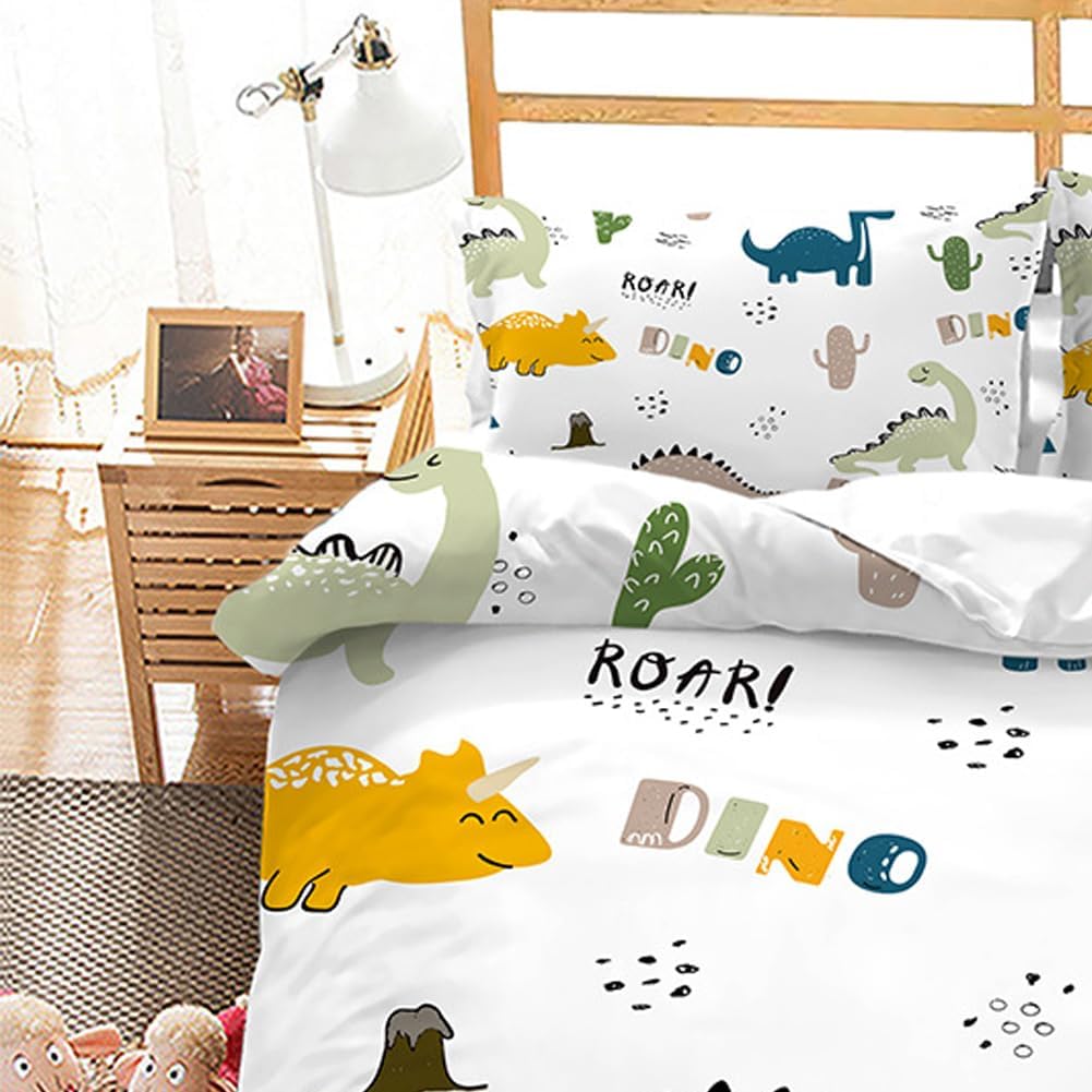 DASIAUTOEM Kinderbettwäsche, 100x135 Baby Bettwäsche Komplettset, Dinosaurier Bettwäsche,100% Polyes
