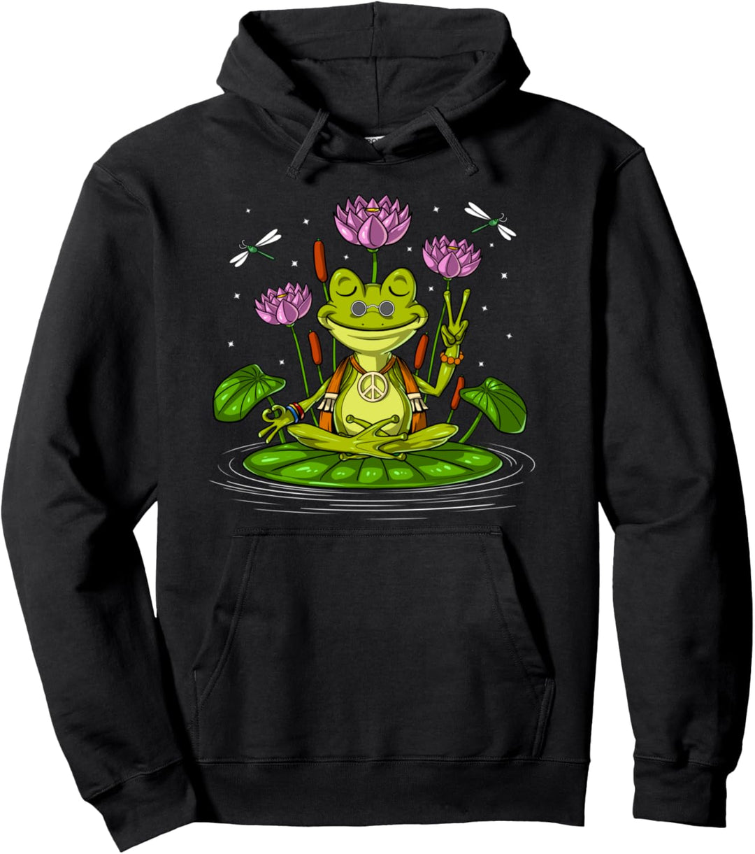 Frosch Hippie Zen Yoga Meditation Namaste Lotus Buddha Pullover Hoodie