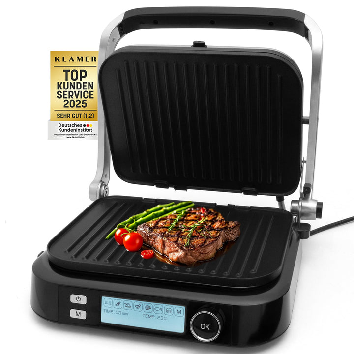 KLAMER Kontaktgrill, 7 Automatikprogramme, abnehmbare Platten, Antihaftbeschichtung, 2100W starker P