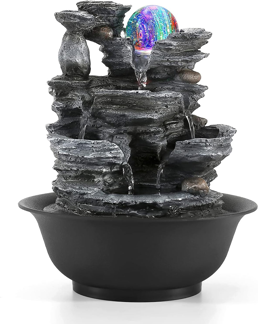 Dyna-Living Zimmerbrunnen Tischbrunnen mit Rollender Kugel, Brunnen Polyresin Springbrunnen LED-Bele