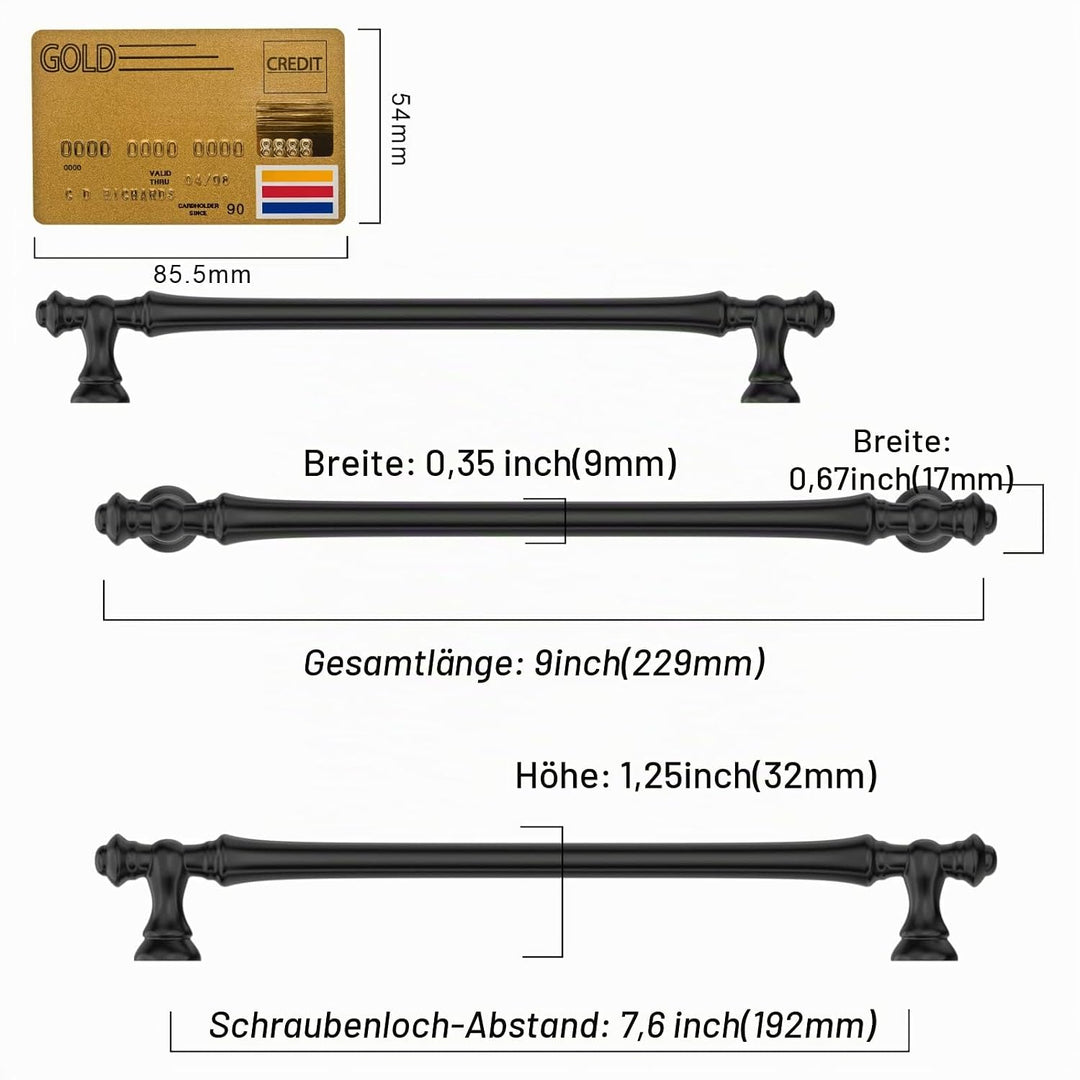 Amerdeco 6 Stück Möbelgriffe Schwarz 192mm Lochabstand Schubladen Griffe für Küchenschränke Schweres