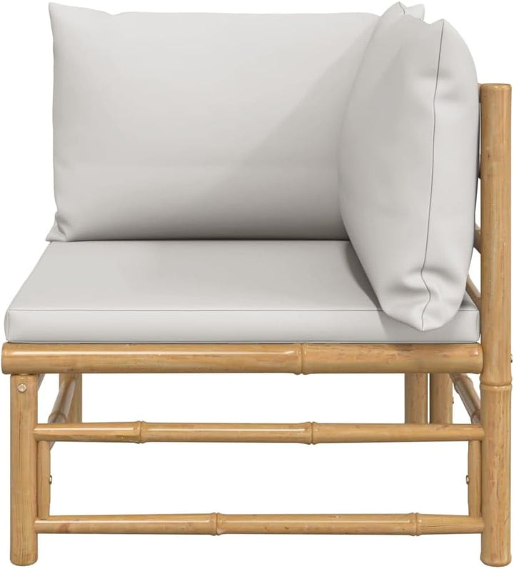 vidaXL Garten-Ecksofa mit Hellgrauen Kissen Bambus Ecksofa Hellgrau, Ecksofa Hellgrau