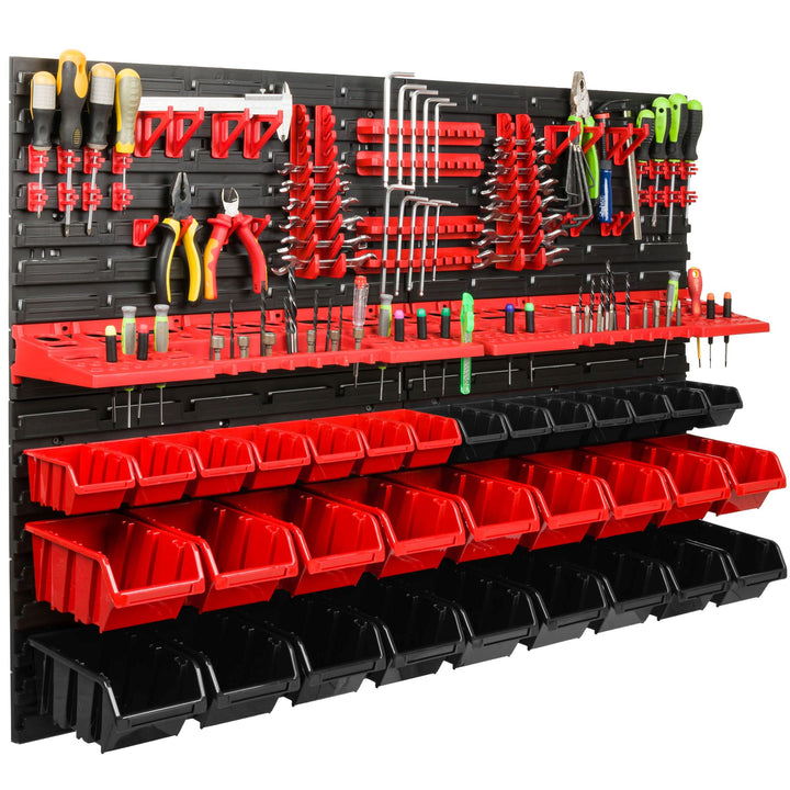 Lagersystem Werkstattregal | 115 x 78 cm | 32 stck. Box | Wandregal mit Werkzeughalterungen und Stap