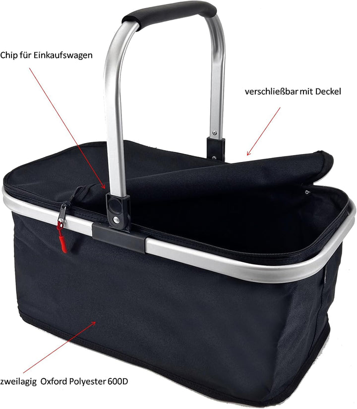 EINKAUFSKORB schwarz faltbar 26 Ltr. Klappkorb mit Henkel und Deckel