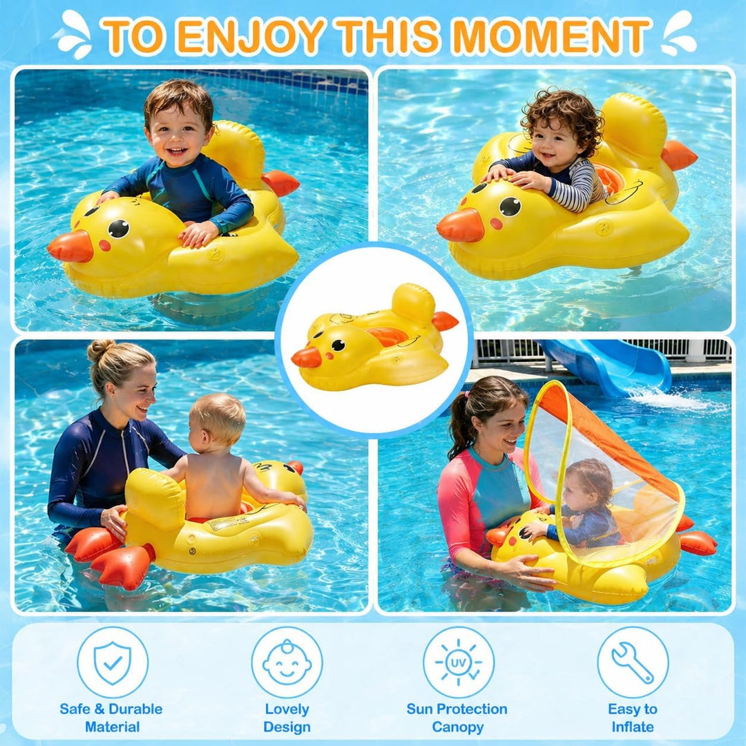 Qingning Ente Baby Schwimmring mit Abnehmbarem Sonnendach & Schwimmsitz – Aufblasbare Schwimmhilfe f