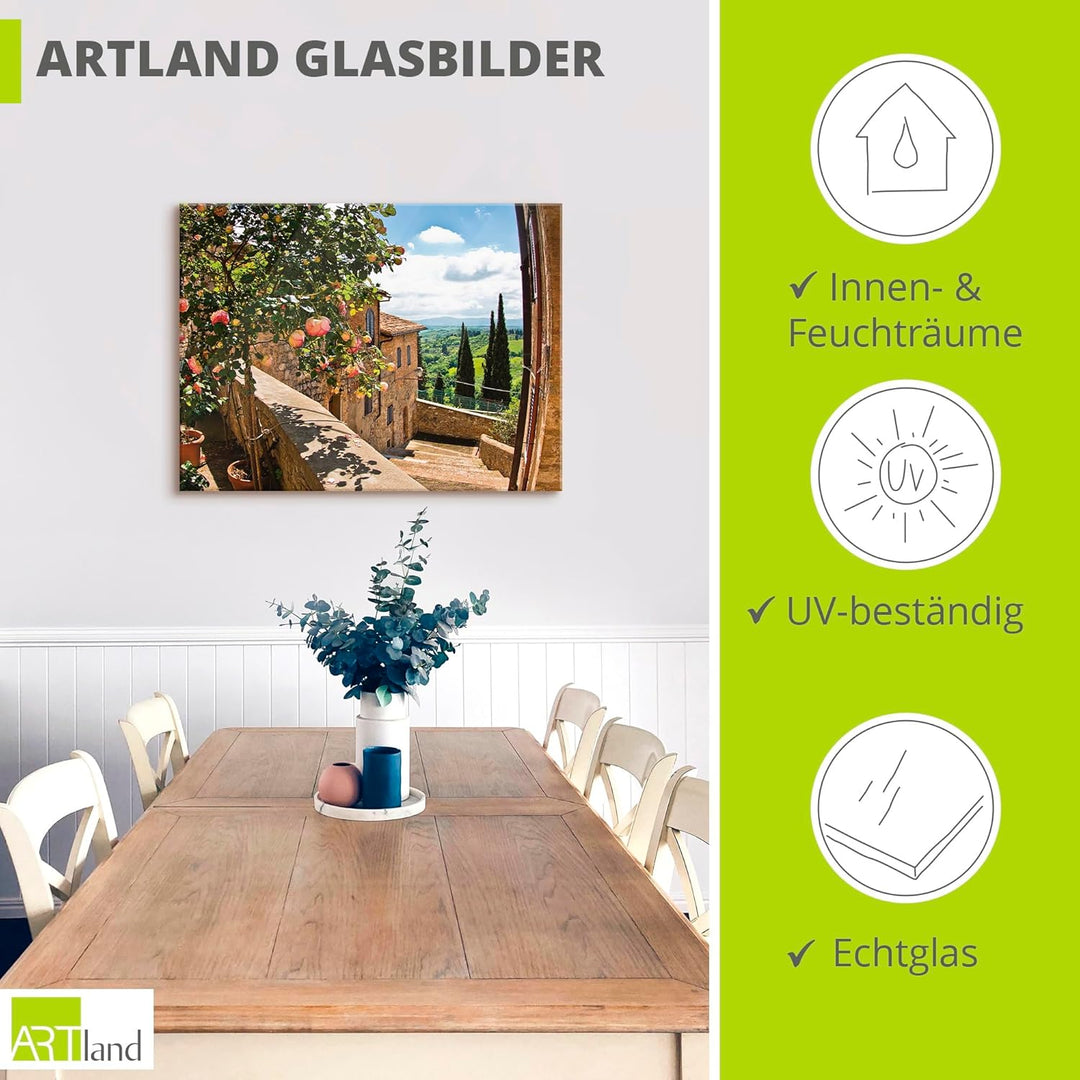 Glasbilder Wandbild Glas Bild einteilig 80x60 cm Querformat Toskana Italien Natur Landschaft Garten