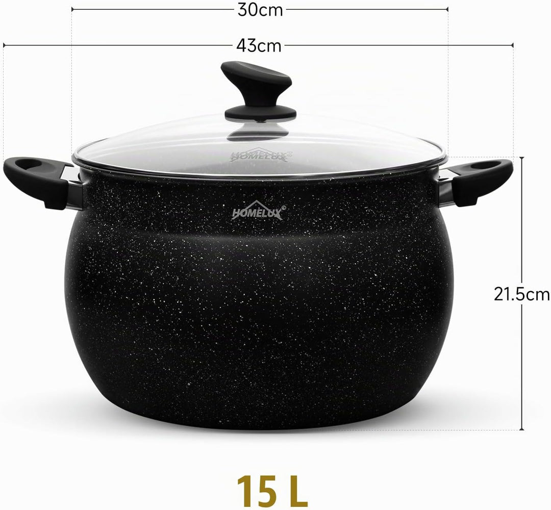 30cm Kochtopf Homelux Topf Induktions Kochtopf mit Glasdeckel,Antihaftbeschichtung,15L Suppentöpfe a