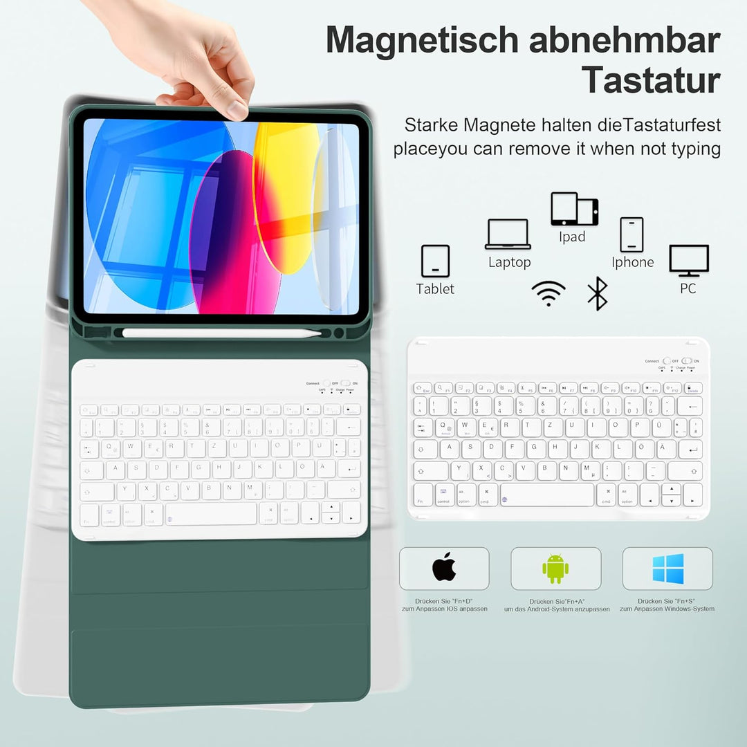 Hülle mit Tastatur für iPad A16 11. Generation 2025, für iPad 10. Generation 2022 10,9 Zoll, Bluetoo