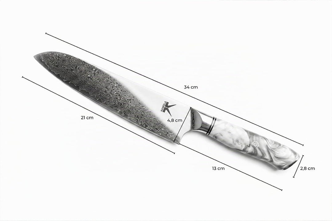 KAWOLA Damast Küchenmesser Santoku Kochmesser 21cm I Küchenmesser Damaststahl I Santoku Messer Damas