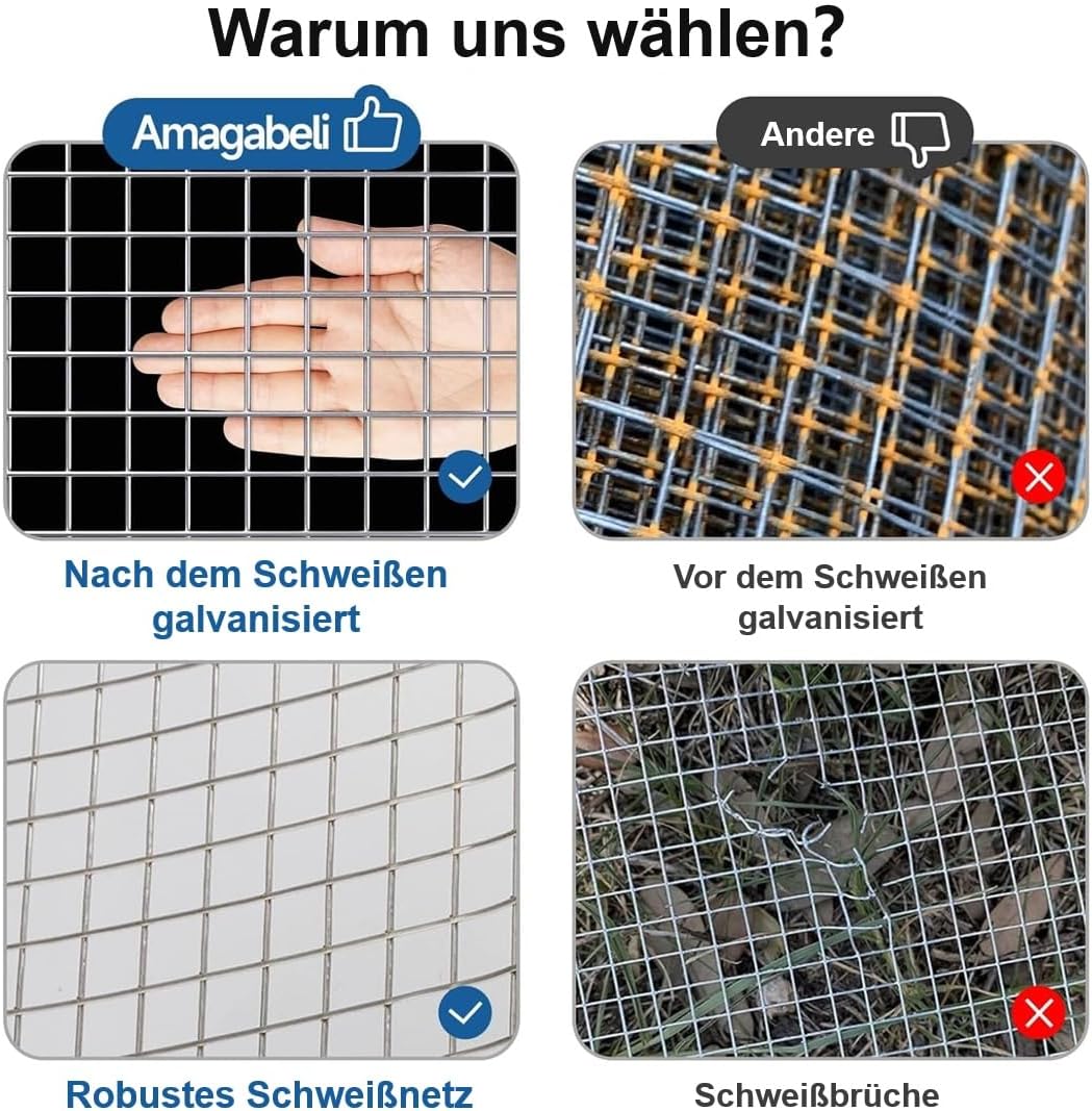 Amagabeli 1,2m x 15m Wühlmausgitter Volierendraht Hochbeet Gitter 6,3mm Feinmaschig Verzinkt &amp; Rostf