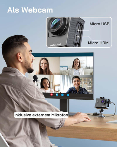 WOLFANG GA100 Action Cam 4K 20MP Unterwasserkamera WiFi 40M wasserdichte EIS Bildstabilisator Helmka