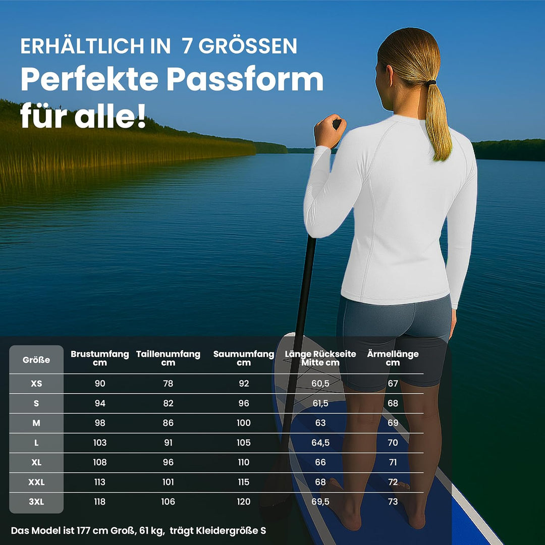 iQ-UV Sportshirt Damen Langarm – Elastisches UV Shirt für Damen für Wasser & Sport – Rash Guard mit