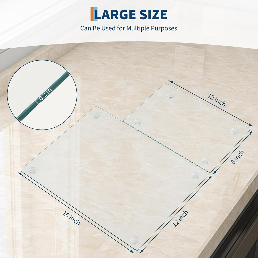 Garvee 2er Set gehärtete Glas-Schneidebretter – transparent, hitzebeständig, bruchsicher – rutschfes