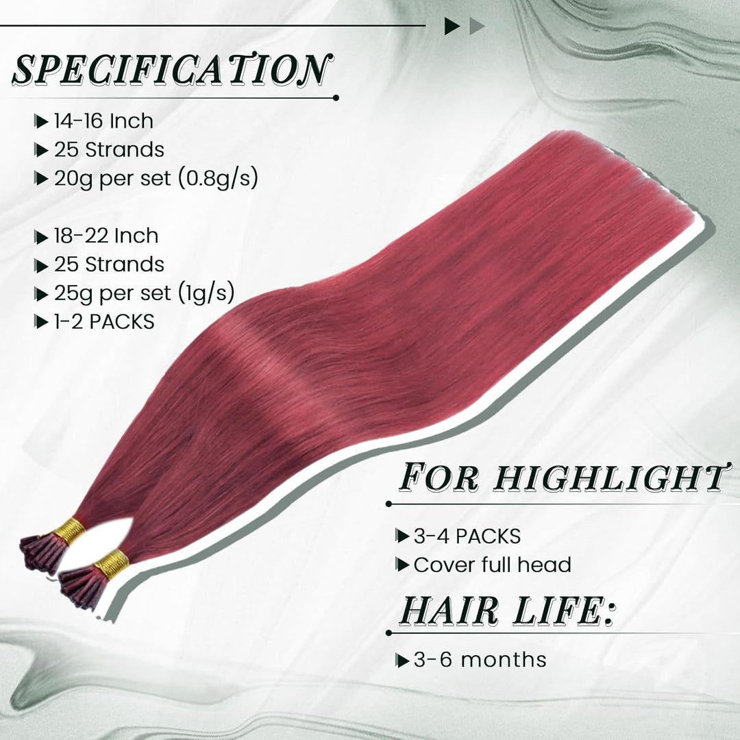 RUNATURE Bonding Extensions Echthaar Burgundy I Tip Echthaar Extensions Burgundy Bonding Keratin Haa