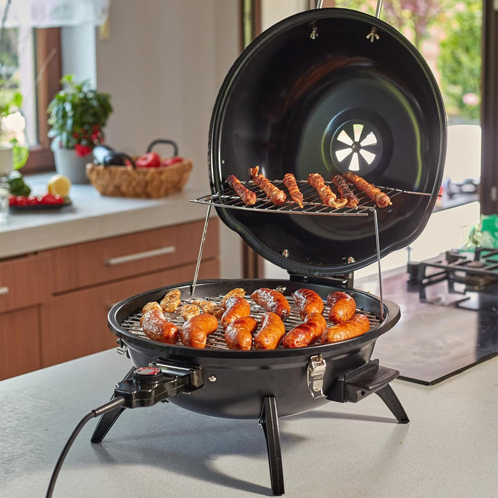CUSIMAX Elektrogrill Tischgrill, für Innen- & Aussennutzung, Balkon, Garten & Küche, 1600W Tragbarer