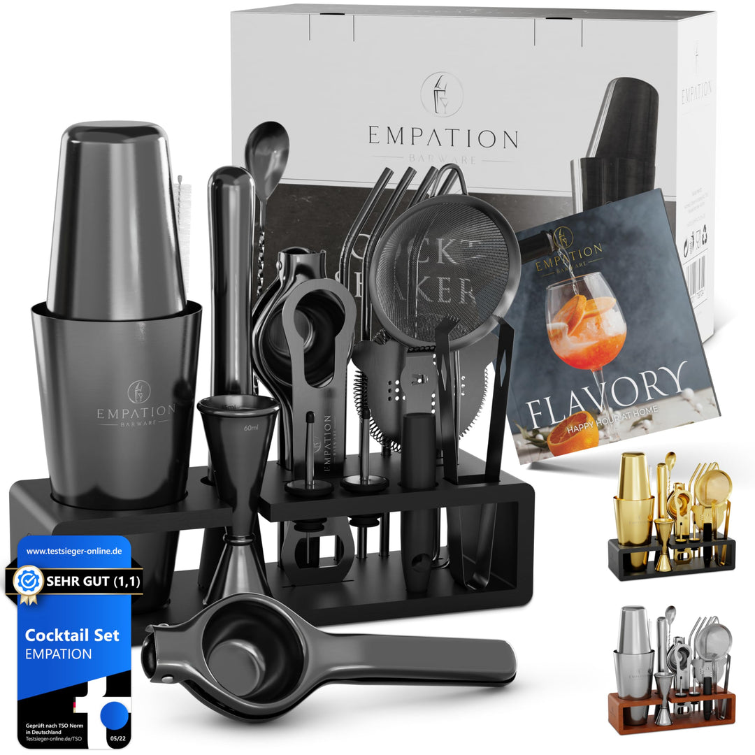 EMPATION Cocktail Set Schwarz [TESTSIEGER], 825ml Cocktail Shaker mit Bar Zubehör für Cocktails, Bar