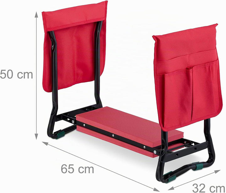 Relaxdays Kniebank mit Taschen, gepolstert, gelenkschonende Kniehilfe, bis 150 kg, klappbar, Gartena