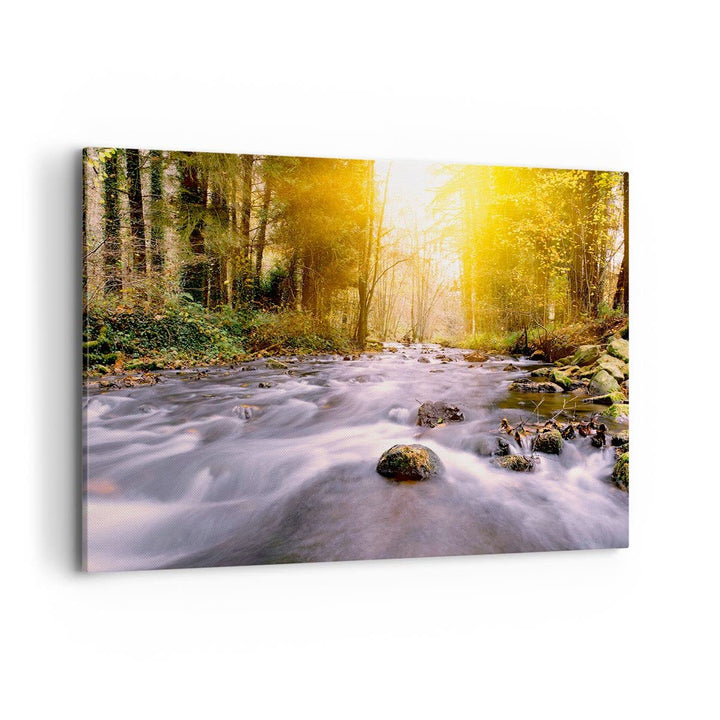 ARTTOR Bilder auf Leinwand 100x70cm Leinwandbild Herbst Wald Berg Fluss Gross Wanddeko Bild Schlafzi