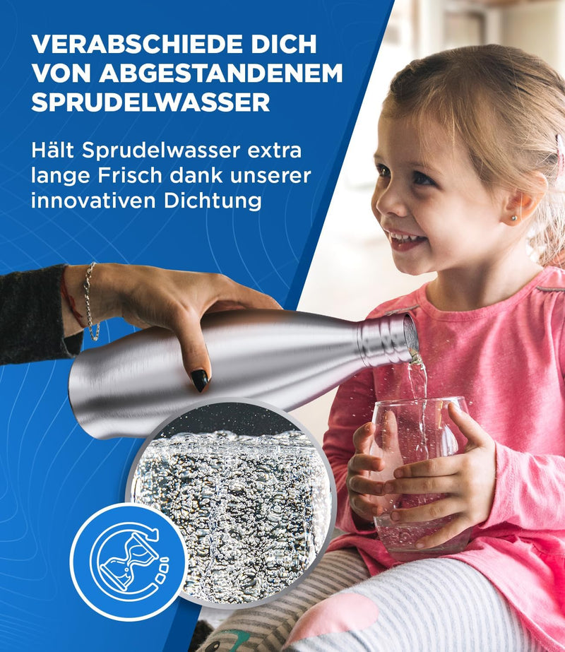 MATE OF STEEL® Kompatibel mit Sodastream Crystal - Premium 0.9L Edelstahl Flasche – Spülmaschinenfes