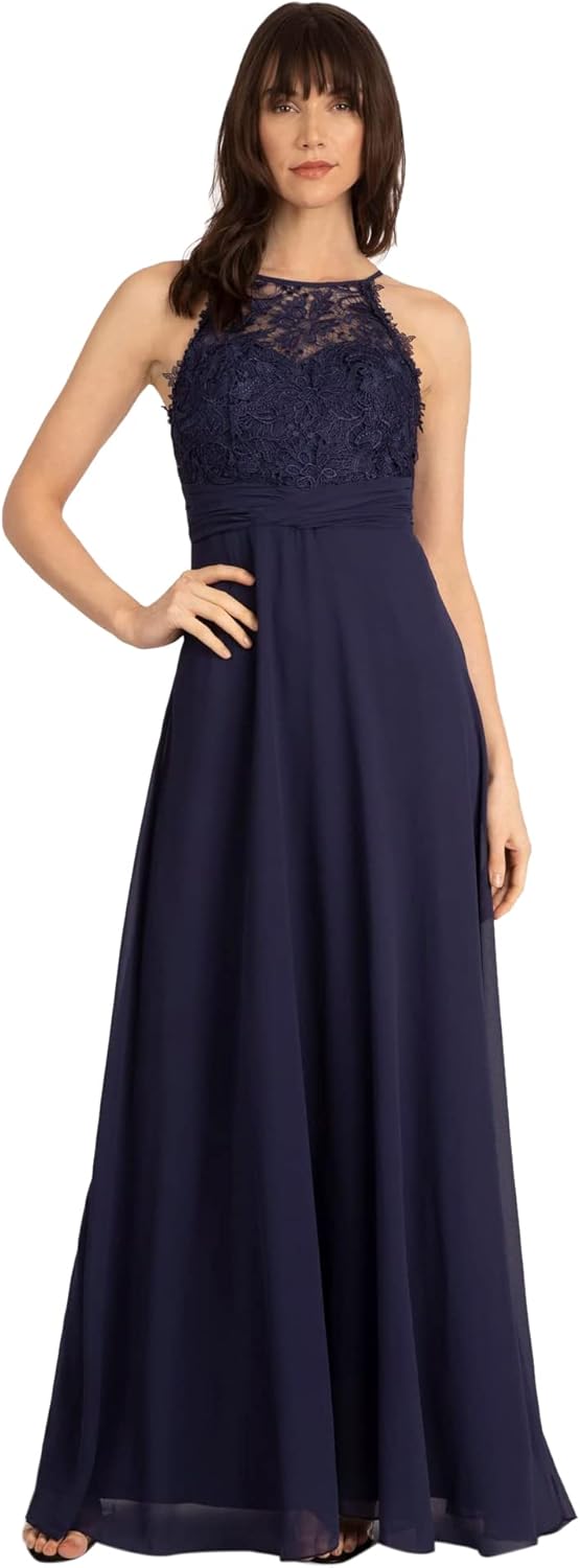 Damen Apart Abendkleid aus Chiffon und Spitze Special Occasion Dress L Dunkelblau, L Dunkelblau