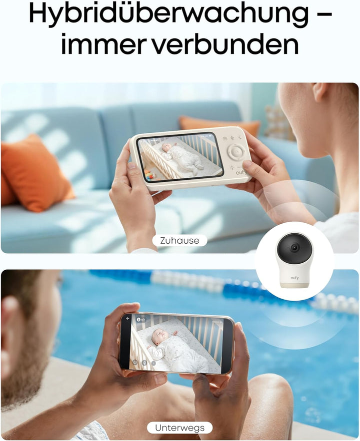 eufy Babyphone C10 mit 2KHDKamera, 4,5"Display, Schwenk‑Neige‑Funktion, 4×Zoom, Nachtsicht, HybridWL