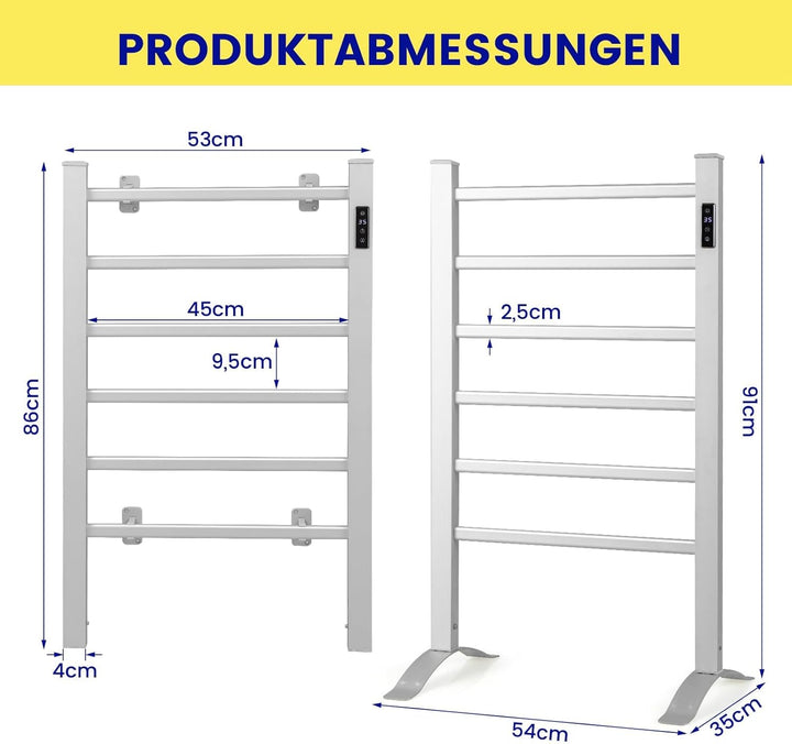 COSTWAY Handtuchwärmer 100W, Handtuchhalter Aluminium Heizkörper 10min bis 60℃, 8H Timer & Überhitzu