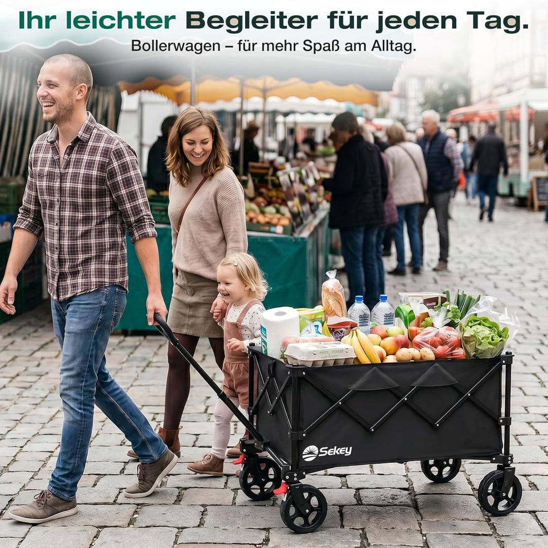Sekey Bollerwagen Faltbar 135L 150KG Belastbar, Transportwagen klappbar mit Geländereifen mit Bremse