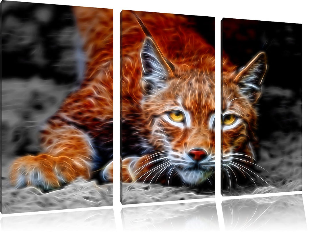 grosser wachsamer Luchs schwarz/weiss Deluxe 3-Teiler Leinwandbild 120x80 Bild auf Leinwand, XXL rie