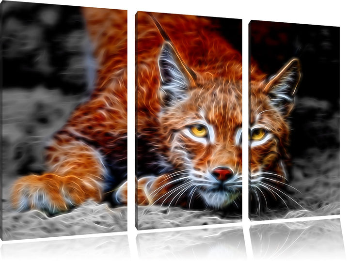 grosser wachsamer Luchs schwarz/weiss Deluxe 3-Teiler Leinwandbild 120x80 Bild auf Leinwand, XXL rie