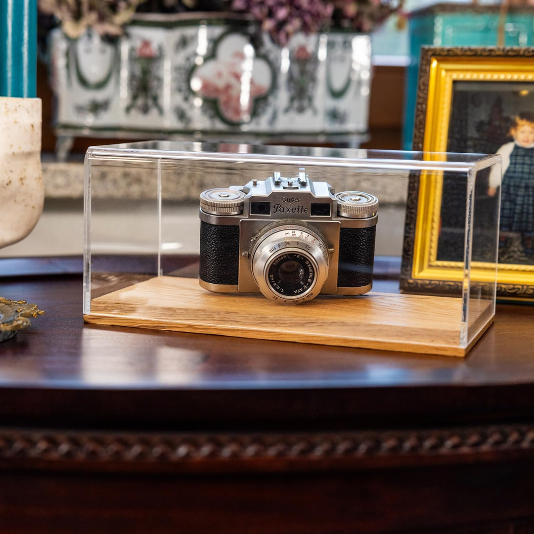 HMF 46873 Acryl Vitrine / Schaukasten mit Holzsockel für Modellautos | 30 x 15 x 14 cm | Transparent