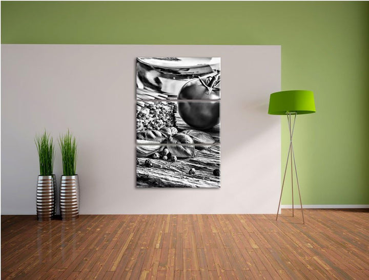 Pixxprint Spaghetti mit Tomaten und Parmesan als Leinwandbild/Grösse: 3 Teilig (120x80) / Wandbild/K