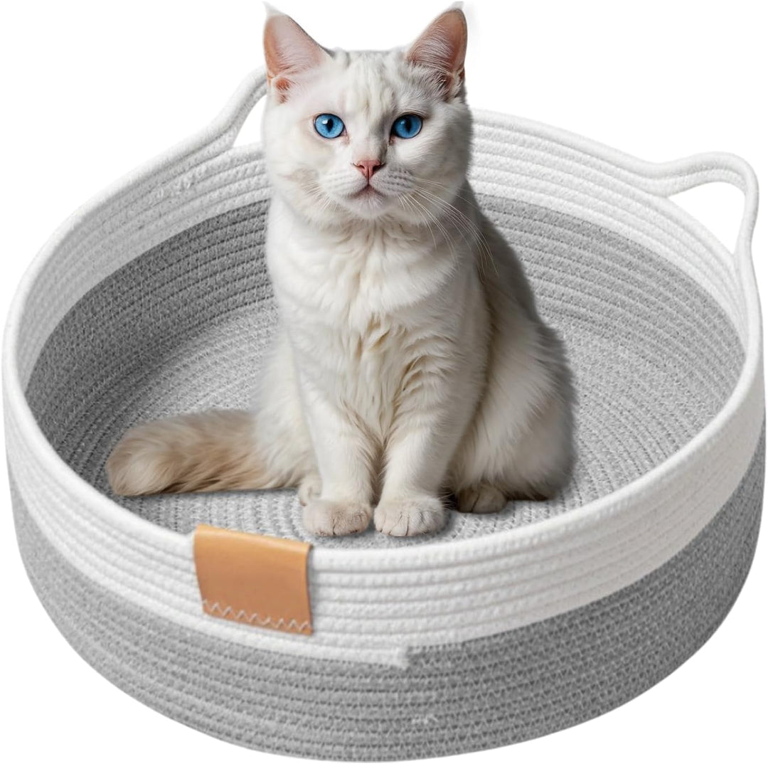 Gewebtes Katzenbett, 50 cm Durchmesser Faltbarer Korb-Nistplatz, Atmungsaktives Haustier-Liegebett,