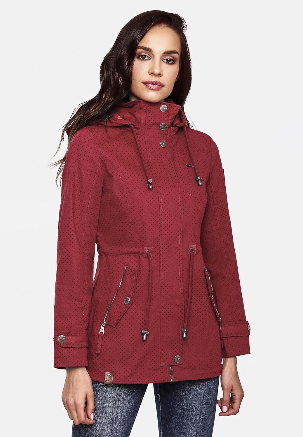 MARIKOO Damen leichte Übergangsjacke Baumwoll-Parka mit Kapuze Nyokoo XS-XXL S Red W.p., S Red W.p.